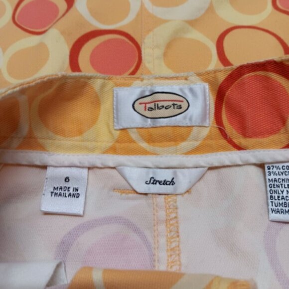 Talbots Ladies Size 6 Orange/Yellow Geo Print A-Line Skirt Cotton Stretch GUC - Picture 7 of 8